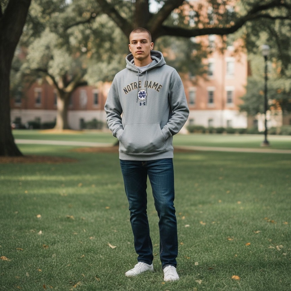 Under Armour Notre Dame Hoodie Mens Small Gray ColdGear Pullover Sweatshirt